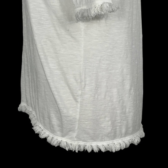 Ann TAYLOR LOFT ROUND NECK SHORT SLEEVE‎ SLUB JERSEY FRINGE T-SHIRT WHITE SMALL - Picture 6 of 11